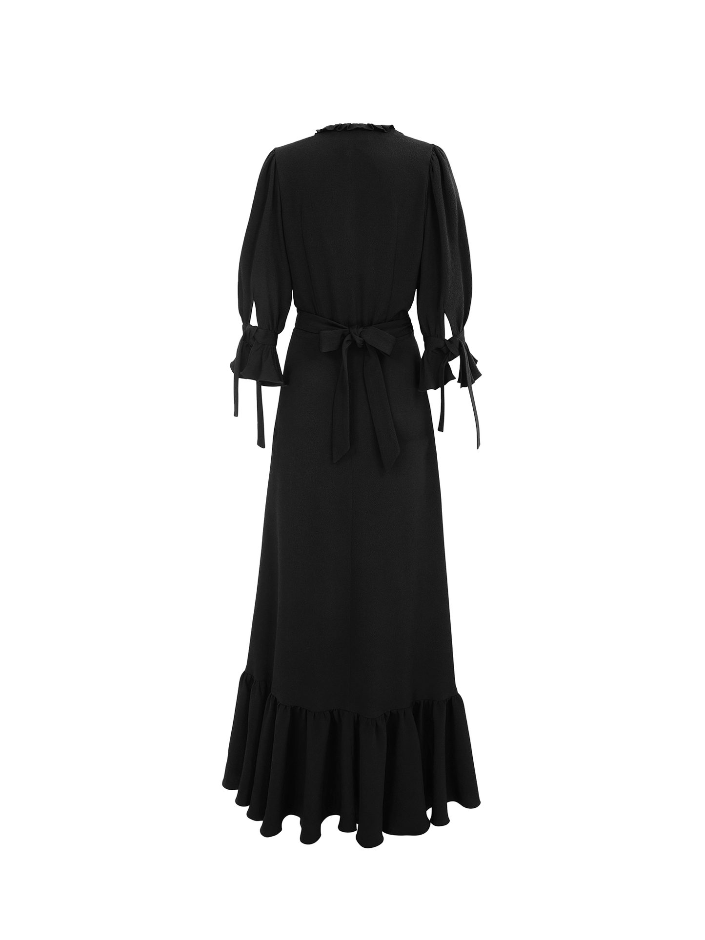 The Wrap Dress in raven black, back view
