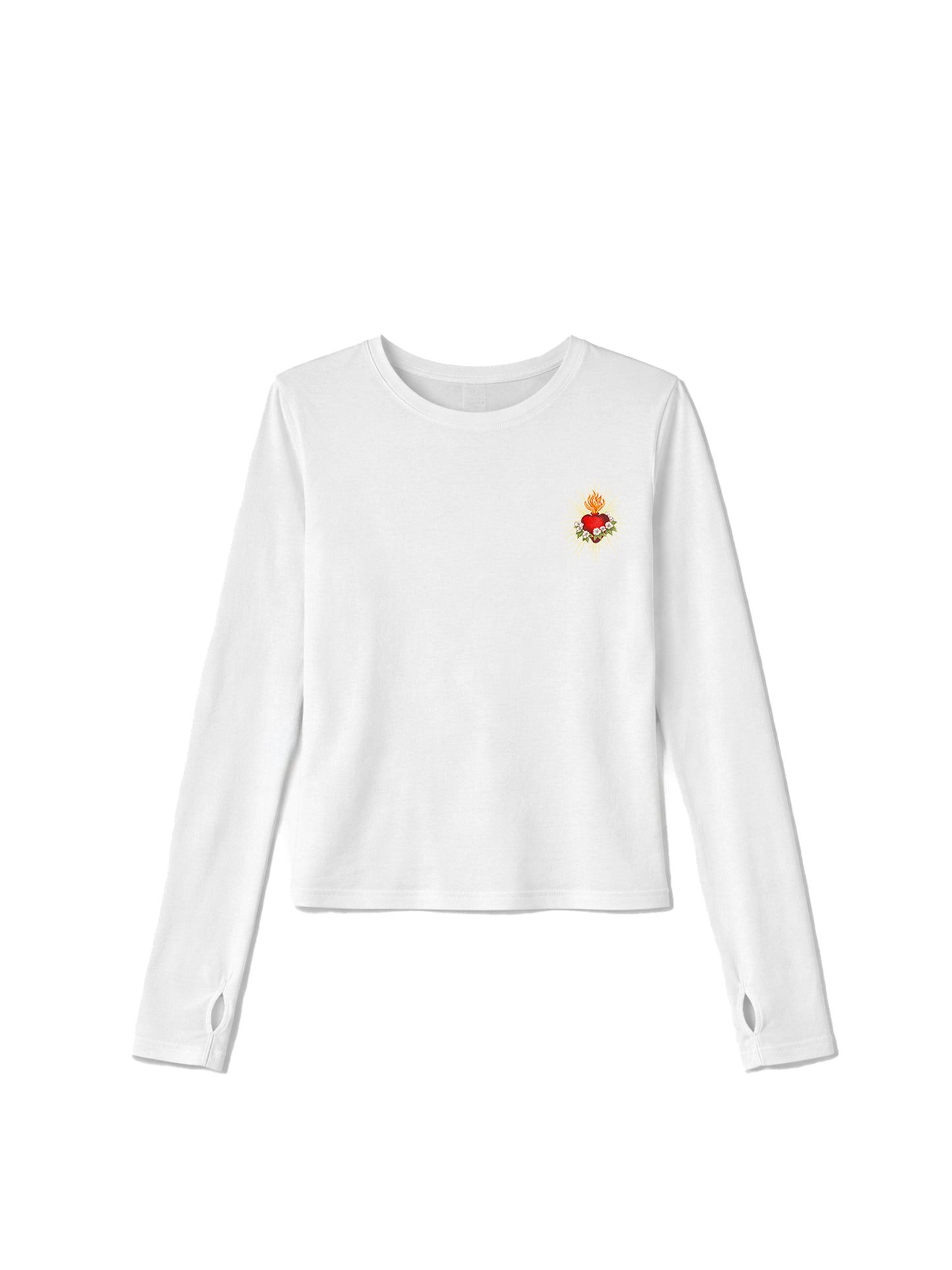 Modal Long-Sleeve top in white with print, front view