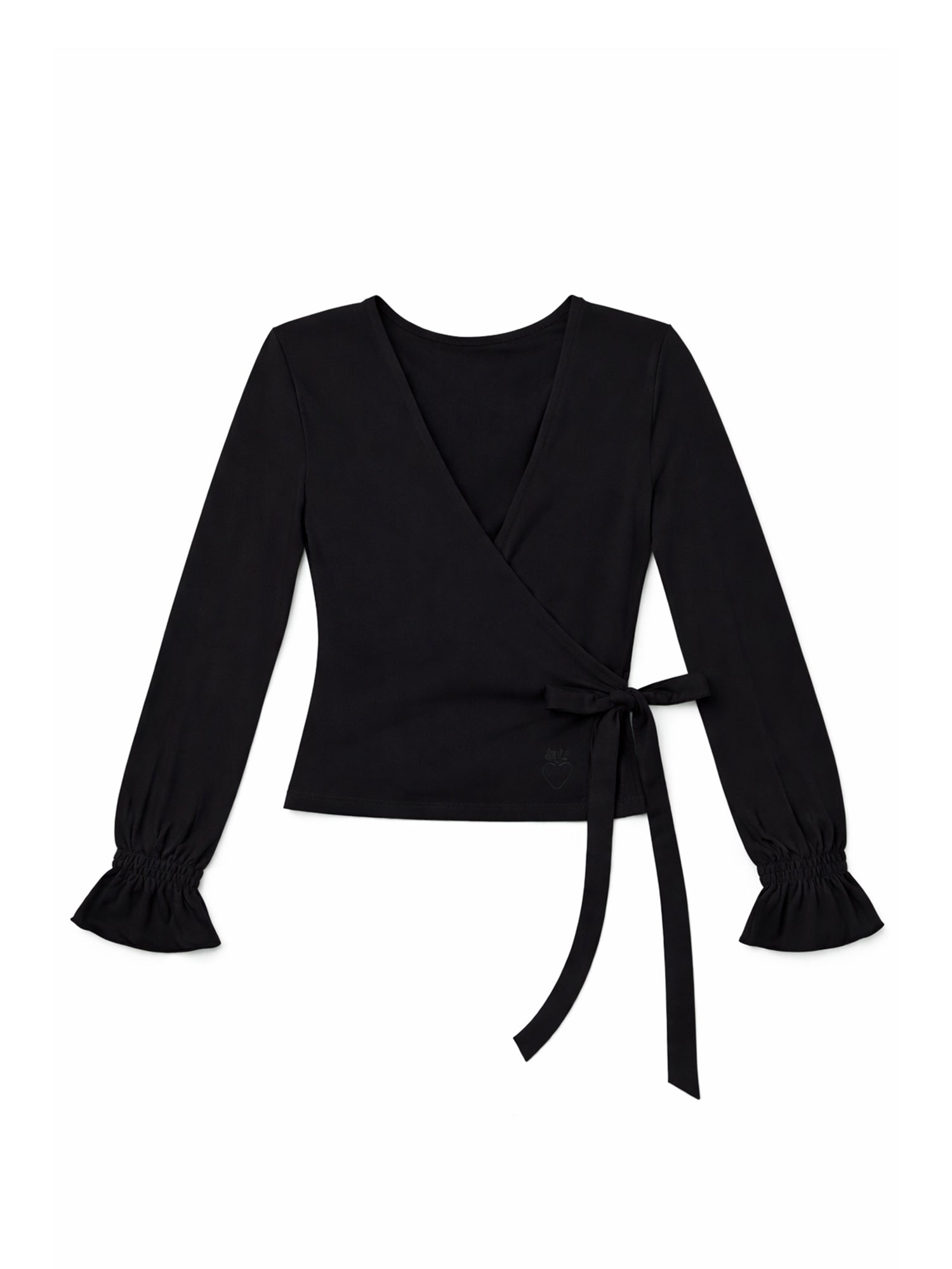 Modal Long-Sleeve Wrap top in black