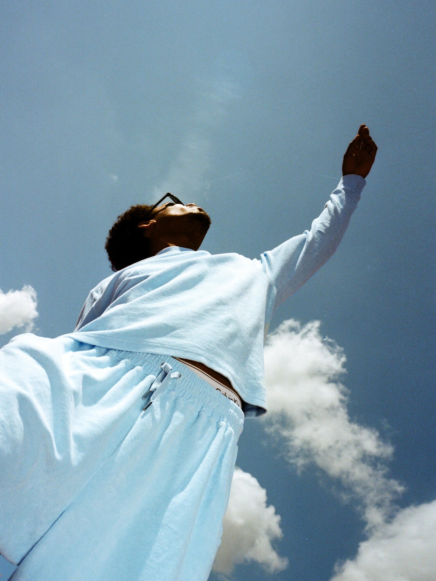 man wearing Organic Terry Long-sleeve in sky blue