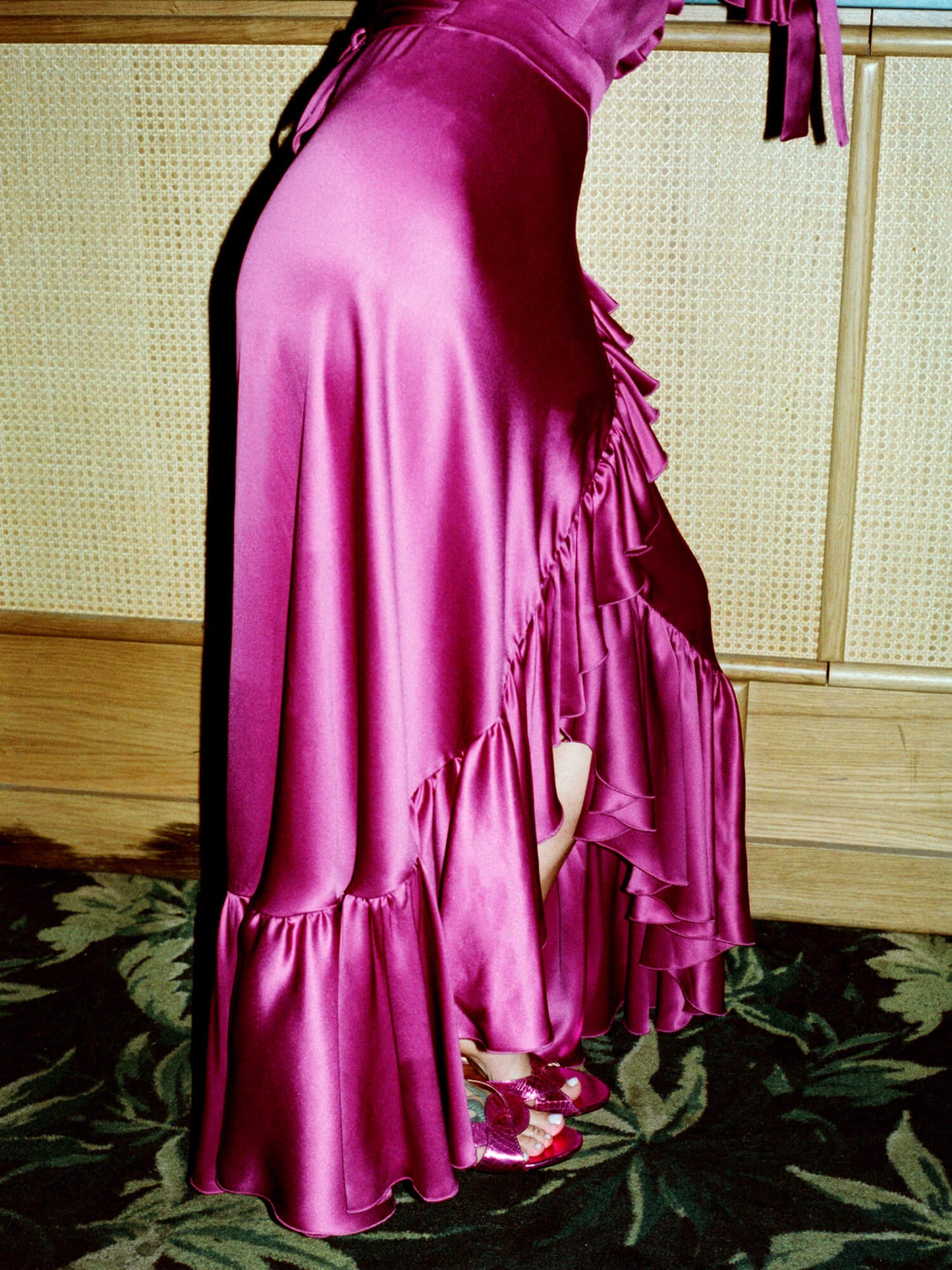 woman wearing The Wrap Dress 2.0 in grape lower half shot