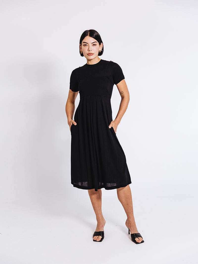 woman modelling Lightweight T-Shirt in black